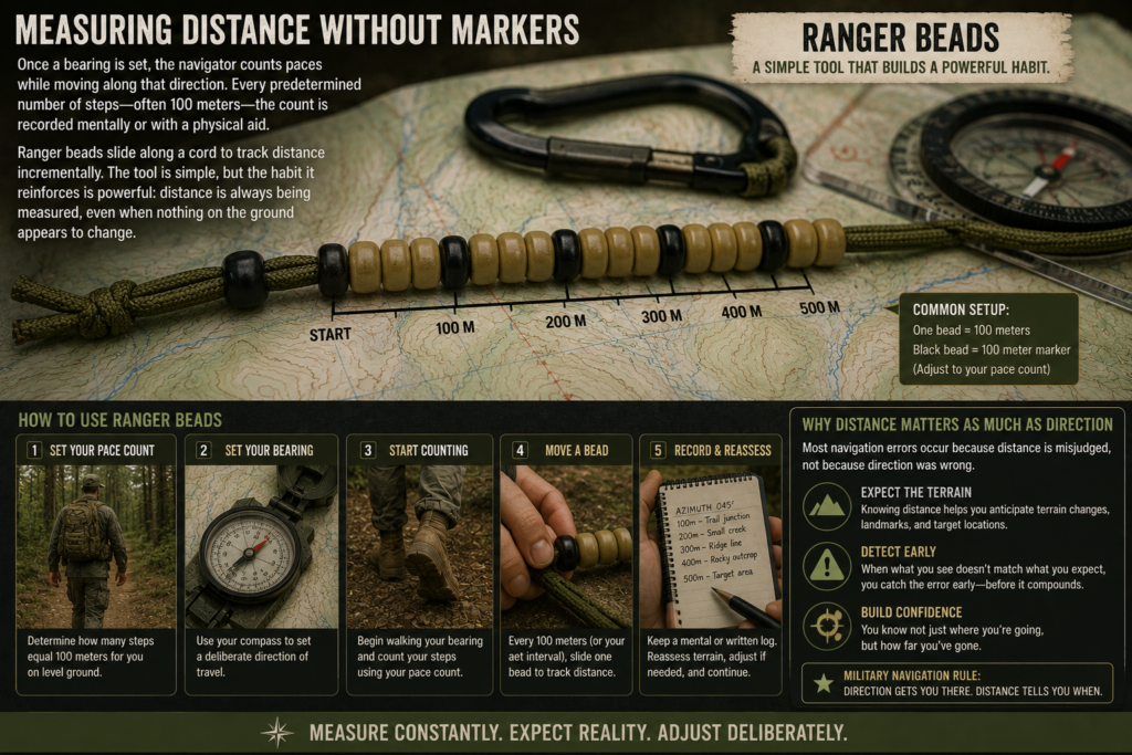 Close-up of ranger beads used to track distance.