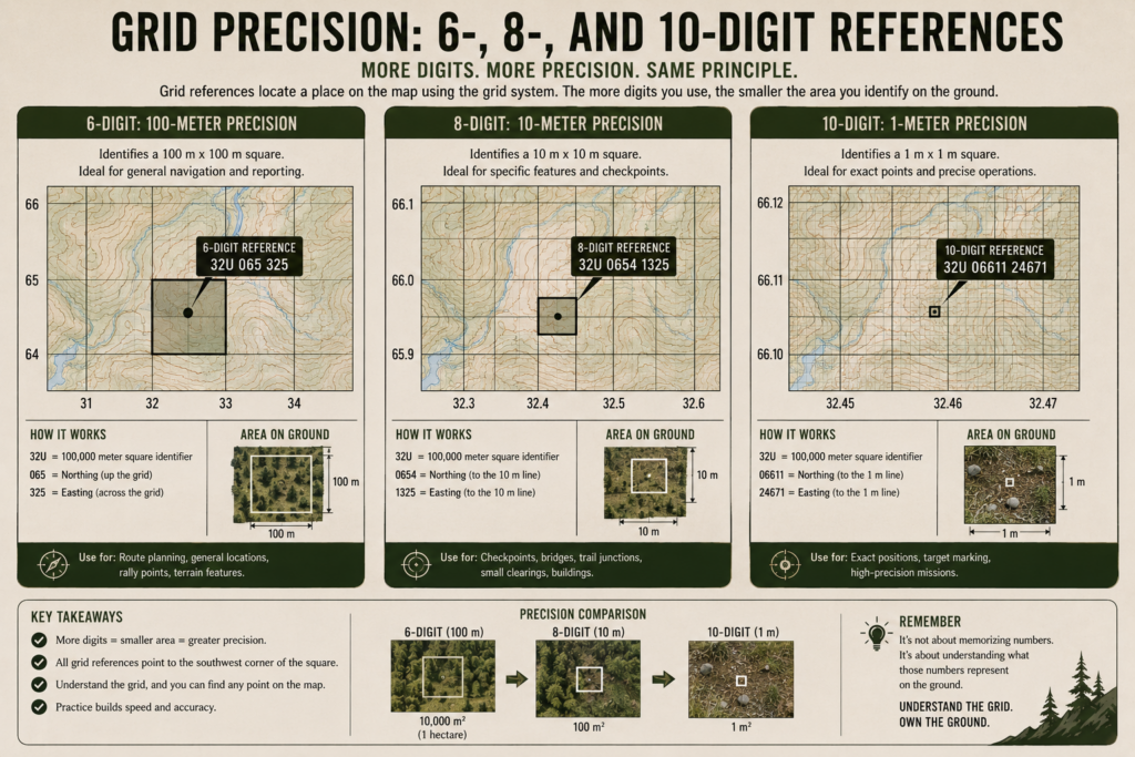 Diagram showing the same grid square refined from 6-digit to 10-digit precision.