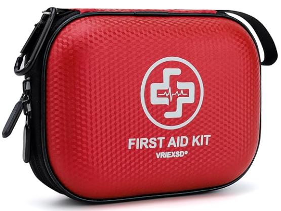 Compact first aid kit for minor outdoor injuries, cuts, scrapes, blisters, burns, and basic emergency preparedness.